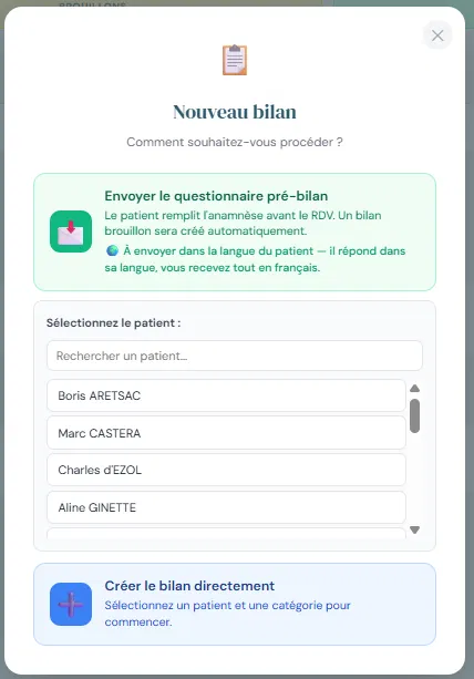 Questionnaire pré-bilan